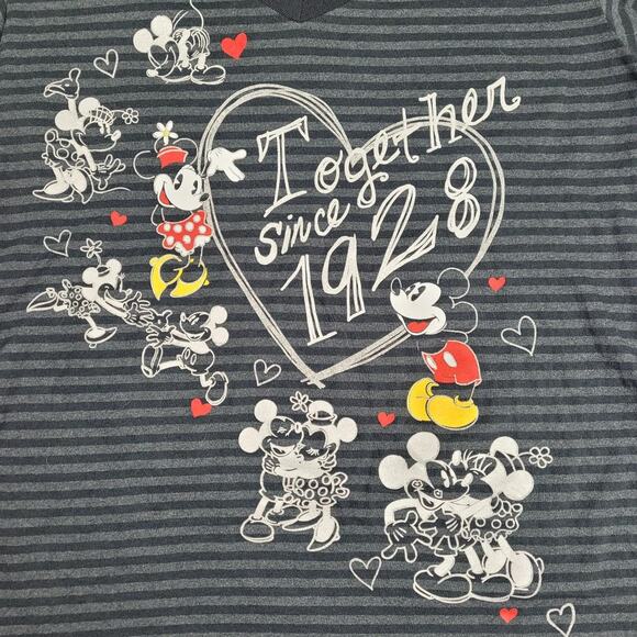 Disney Store Mickey Minnie Together since 1928 Gray Striped T-shirt size Large - Picture 2 of 4